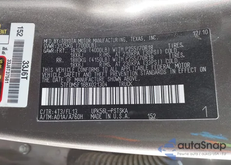 2011 Toyota Tundra Grade 4.6L V8 из США, поврежденный, VIN 5TFDM5F16BX021304